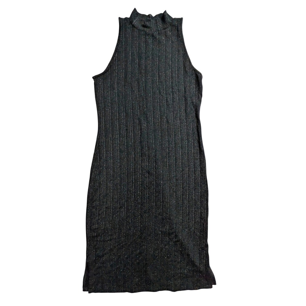 Michael Michael Kors Metallic Ribbed Stretch‎ Knit Bodycon Midi Dress Black Sz S